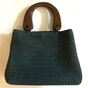 Wood-Handled Teal Sectioned Bag